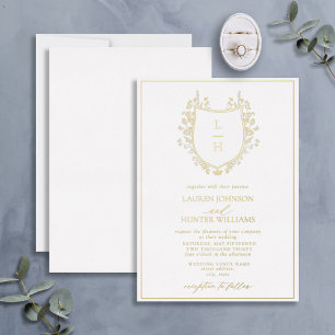 Invitation En Aluminium Fleur sauvage classique Monogram Crest Mariage Gol