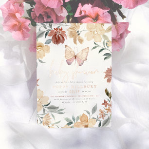 Invitation En Aluminium Fleur sauvage de papillon brillant Baby shower de