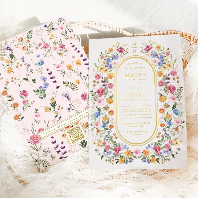 Invitation En Aluminium Fleur sauvage de printemps coloré Jardin QR Code M (Créateur téléchargé)