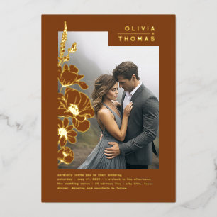 Invitation En Aluminium Fleur sauvage Élégant Mariage en terre cuite Photo