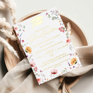 Invitation En Aluminium Fleur sauvage élégant Meadow Garden Twin Graduatio