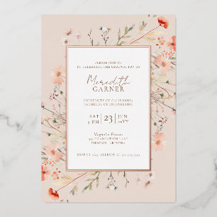 Invitation En Aluminium Fleur sauvage Graduation Party Real Rose Gold