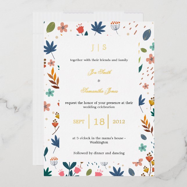 Invitation En Aluminium fleur sauvage rustique (Enveloppe)
