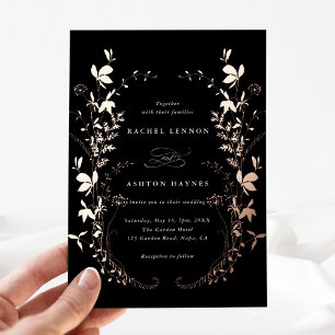 Invitation En Aluminium Fleur sauvage Silhouette Noir Mariage Rose Or