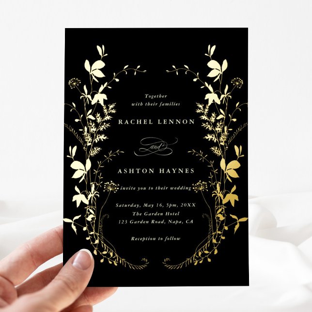 Invitation En Aluminium Fleur sauvage Silhouette Wreath Black Mariage Gold (Créateur téléchargé)