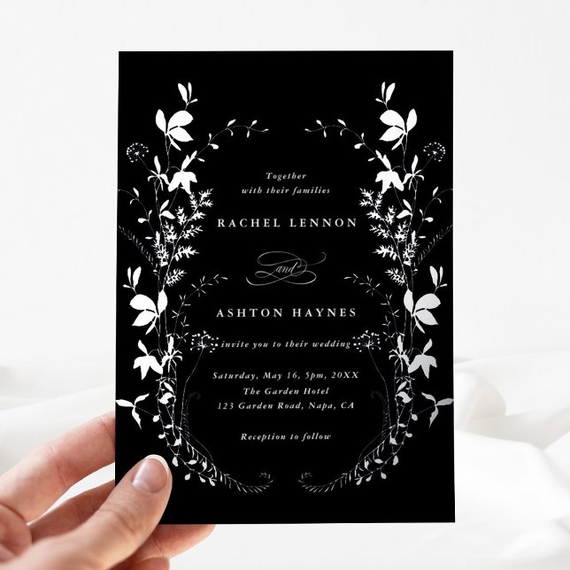 Invitation En Aluminium Fleur sauvage Silhouette Wreath Black Mariage Silv (Créateur téléchargé)