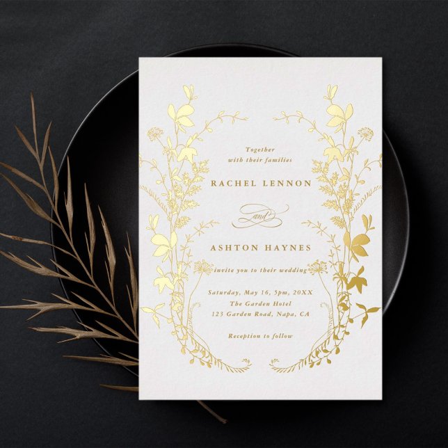 Invitation En Aluminium Fleur sauvage Silhouette Wreath Mariage Gold (Créateur téléchargé)