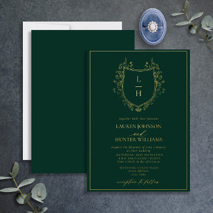 Invitation En Aluminium Fleur sauvage vert classique Monogram Crest Mariag