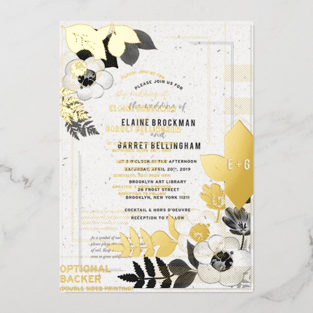 Invitation En Aluminium Fleurir d'amour : plante écologique noir et blanc (Recto)