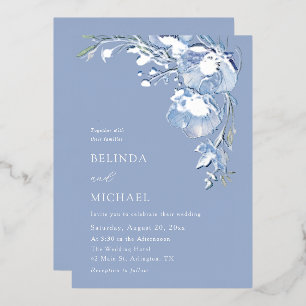 Invitation En Aluminium Fleurs aquarelle bleues Mariage décontracté