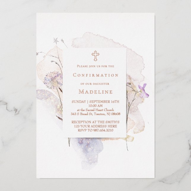 Invitation En Aluminium fleurs aquarelle Confirmation (Recto)