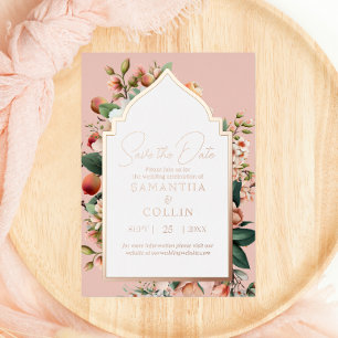Invitation En Aluminium Fleurs aquarelle Rose pêche Or Save the Date