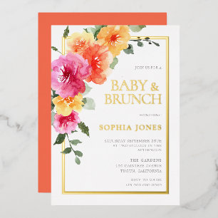 Invitation En Aluminium Fleurs aquarelles audacieuses Baby Shower Brunch