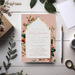 Invitation En Aluminium Fleurs aquarelles Baby Shower Douce Pêche