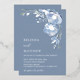 Invitation En Aluminium Fleurs aquarelles bleues mariage décontracté