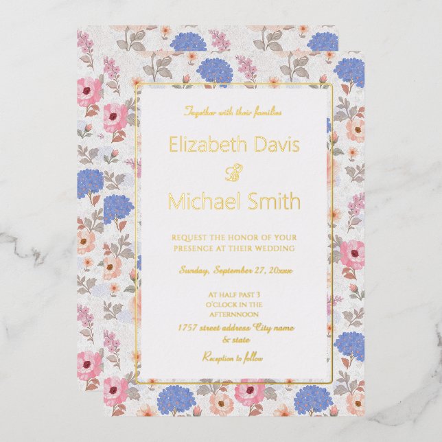 Invitation En Aluminium Fleurs aquarelles botaniques pastel vintage (Recto/Verso)