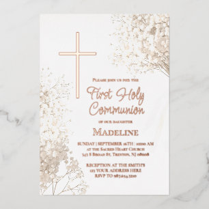 Invitation En Aluminium fleurs blanches de baby's breath Première Sainte C