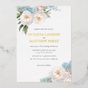 Invitation En Aluminium Fleurs bleues douces et roses classique Botanique