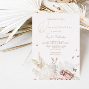 Invitation En Aluminium Fleurs Blush Fête de Quinceañera Rose Gold Ivoire