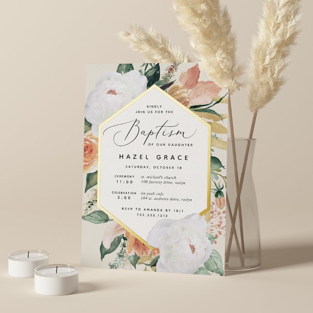 Invitation En Aluminium Fleurs Bohèmes Baptême Floral Moderne (Créateur téléchargé)