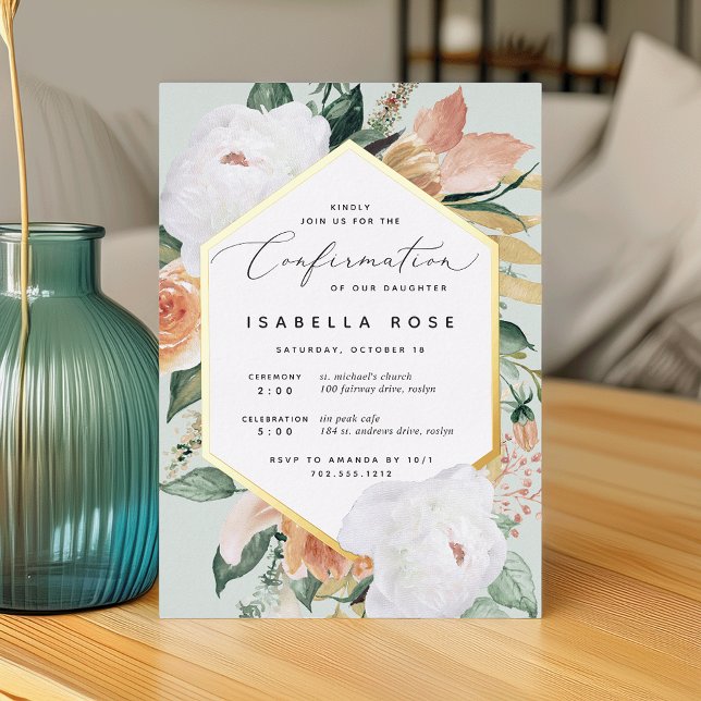 Invitation En Aluminium Fleurs Bohèmes pour une Confirmation Moderne (Créateur téléchargé)