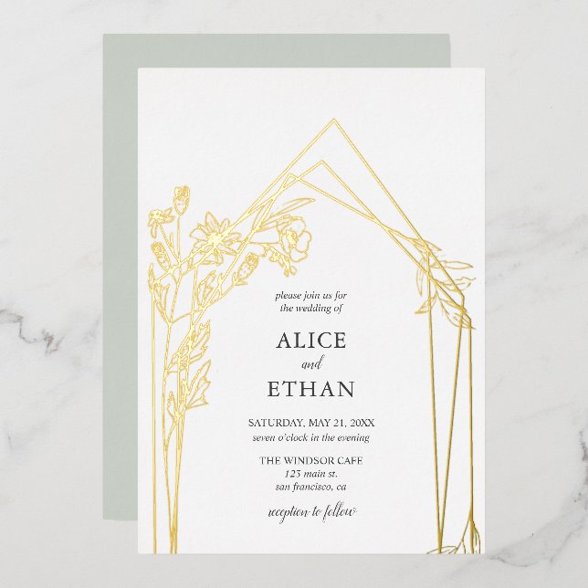 Invitation En Aluminium Fleurs Boho Mariage Géométrique (Recto/Verso)