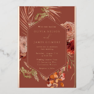Invitation En Aluminium Fleurs Boho Rose Or Feuille Mariage