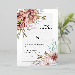 Invitation En Aluminium Fleurs d'aquarelle en terre cuite mariage argent
