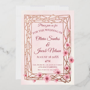 Invitation En Aluminium Fleurs de cerisier à l'aquarelle sur une treillis