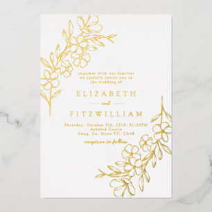 Invitation En Aluminium Fleurs de cerisier simples en feuille d'or Mariage