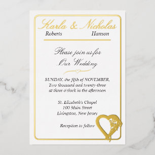 Invitation En Aluminium Fleurs de cœur et de rose, élégant mariage blanc