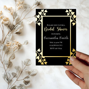 Invitation En Aluminium Fleurs de cœur sur fond noir or Baby Shower de ma