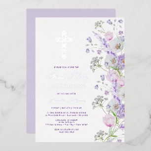 Invitation En Aluminium Fleurs de lilas à l'aquarelle Première communion