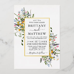 Invitation En Aluminium Fleurs de mariage délicates à l'aquarelle et or