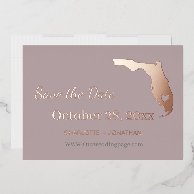 Invitation En Aluminium Fleurs de mariage en Floride, Rose Gold Save The D (Enveloppe)