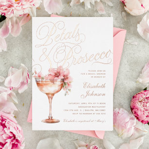 Invitation En Aluminium Fleurs de Pétale Rose et Or & Prosecco pour Enterr