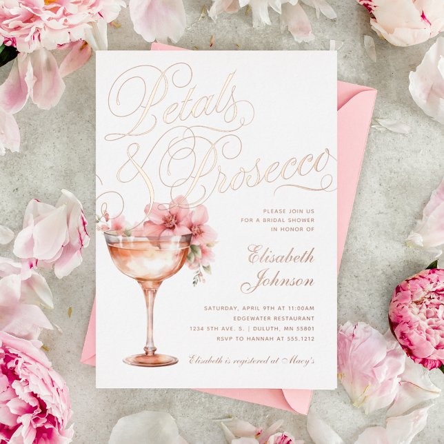 Invitation En Aluminium Fleurs de Pétale Rose et Or & Prosecco pour Enterr (Créateur téléchargé)