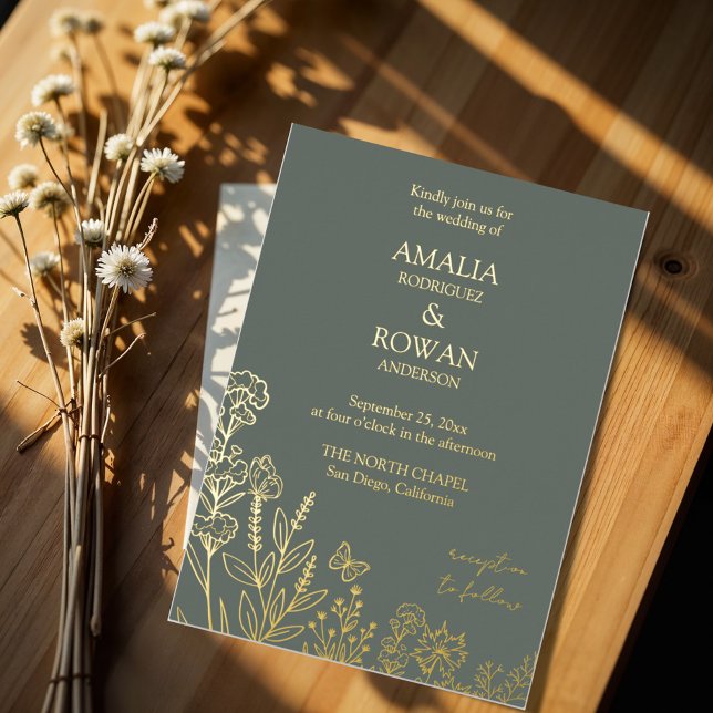 Invitation En Aluminium Fleurs de Prairie Sirocco Vert Mariage (Créateur téléchargé)