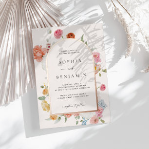 Invitation En Aluminium Fleurs de printemps colorées Arche Rose Mariage or