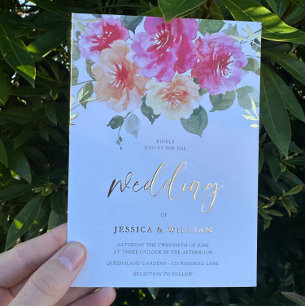 Invitation En Aluminium Fleurs de printemps colorées vives or Mariage