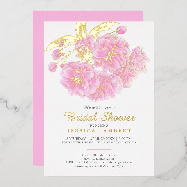 Invitation En Aluminium Fleurs de printemps rose douche nuptiale (Recto/Verso)