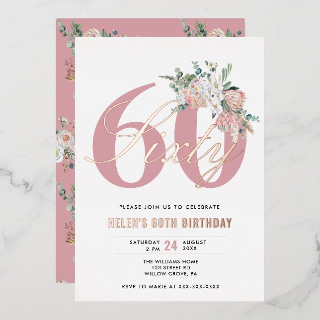 Invitation En Aluminium Fleurs de rose poudrée modernes élégantes pour tou (Recto/Verso)