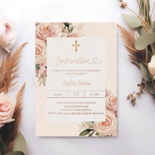 Invitation En Aluminium Fleurs de rose poussiéreuse en ivoire luxe Confirm
