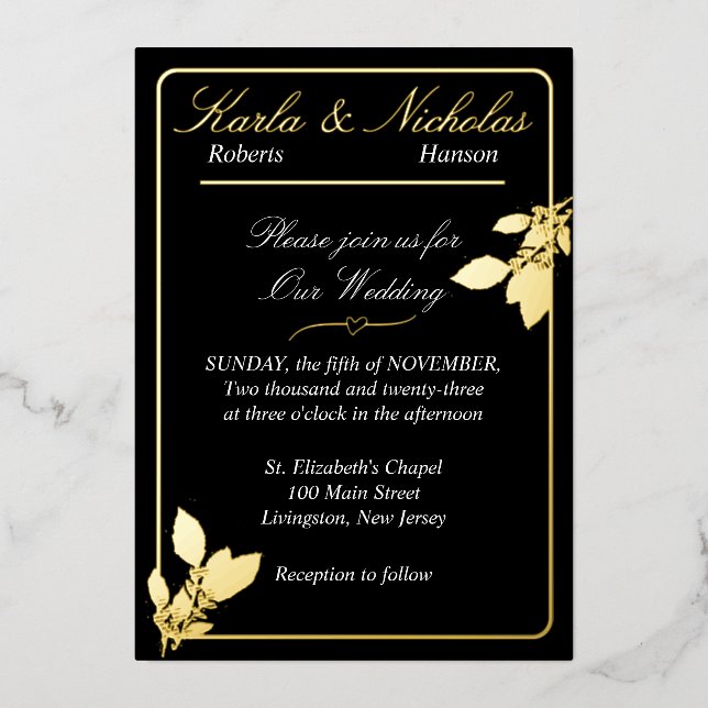 Invitation En Aluminium Fleurs de Tulipe, Mariage Élégant Noir (Recto)