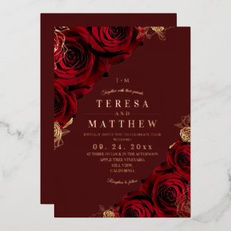 Invitation En Aluminium Fleurs de vin profondes en feuille d'or pour maria