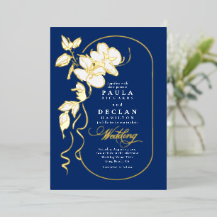 Invitation En Aluminium Fleurs Dessinées à la Main Élégant Mariage Bleu Nu