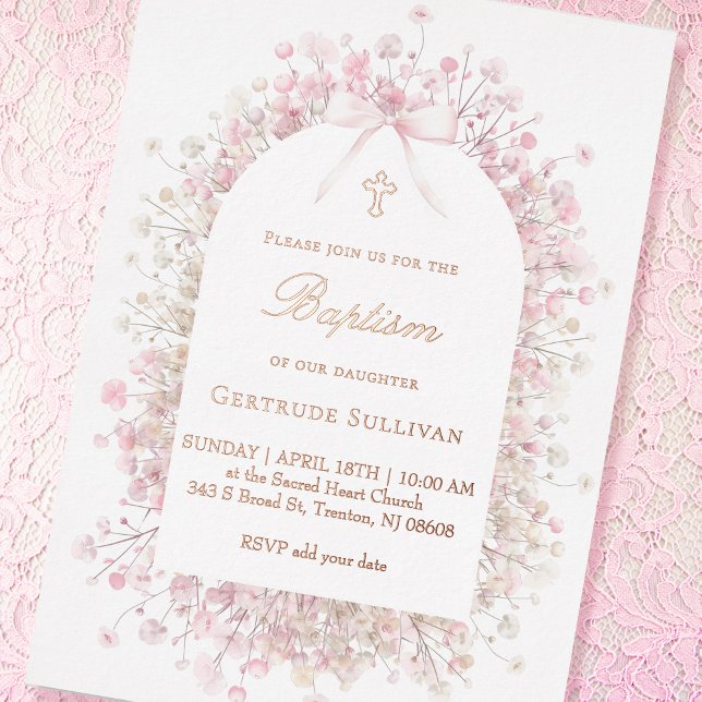 Invitation En Aluminium fleurs d'haleine rose blanche pour bébé Baptême (Créateur téléchargé)