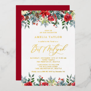 Invitation En Aluminium Fleurs d'hiver à l'aquarelle pour Bat Mitzvah