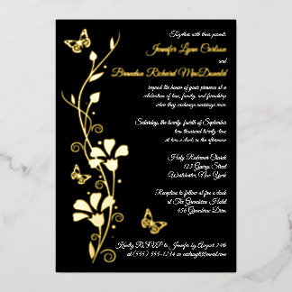 Invitation En Aluminium Fleurs d'huile d'or et papillons de mariage Invita