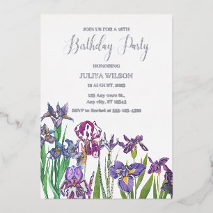 Invitation En Aluminium Fleurs d'Iris fête d'anniversaire